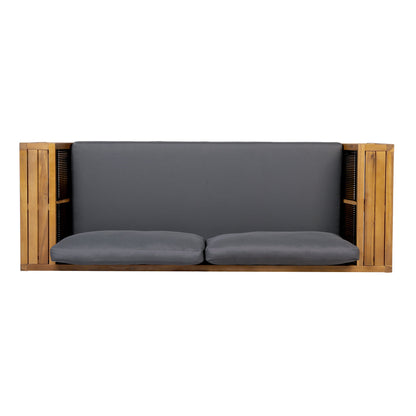 Teak finish acacia wood outdoor daybed sofa set with dark gray cushions by HouseOfZazla on Tampa Home & Garden Store