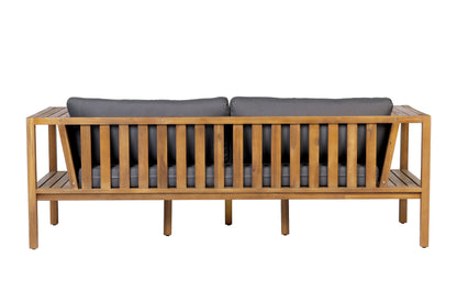 Teak finish acacia wood outdoor daybed sofa set with gray cushions by HouseOfZazla on Tampa Home & Garden Store