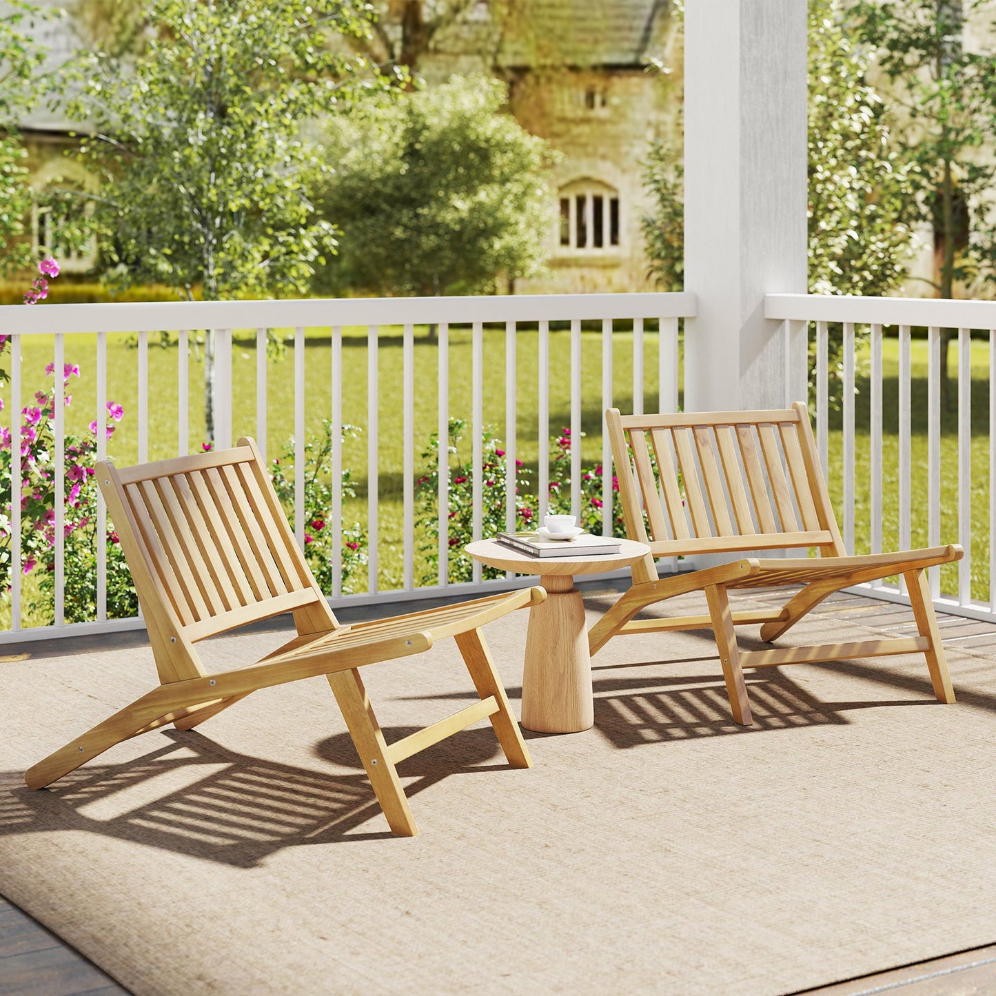 Sillón reclinable de exterior de madera de teca con respaldo cómodo