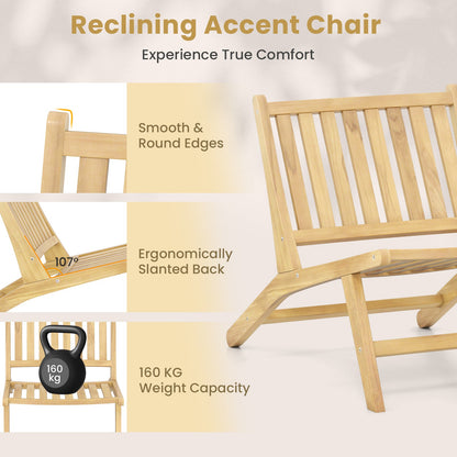 Sillón reclinable de exterior de madera de teca con respaldo cómodo