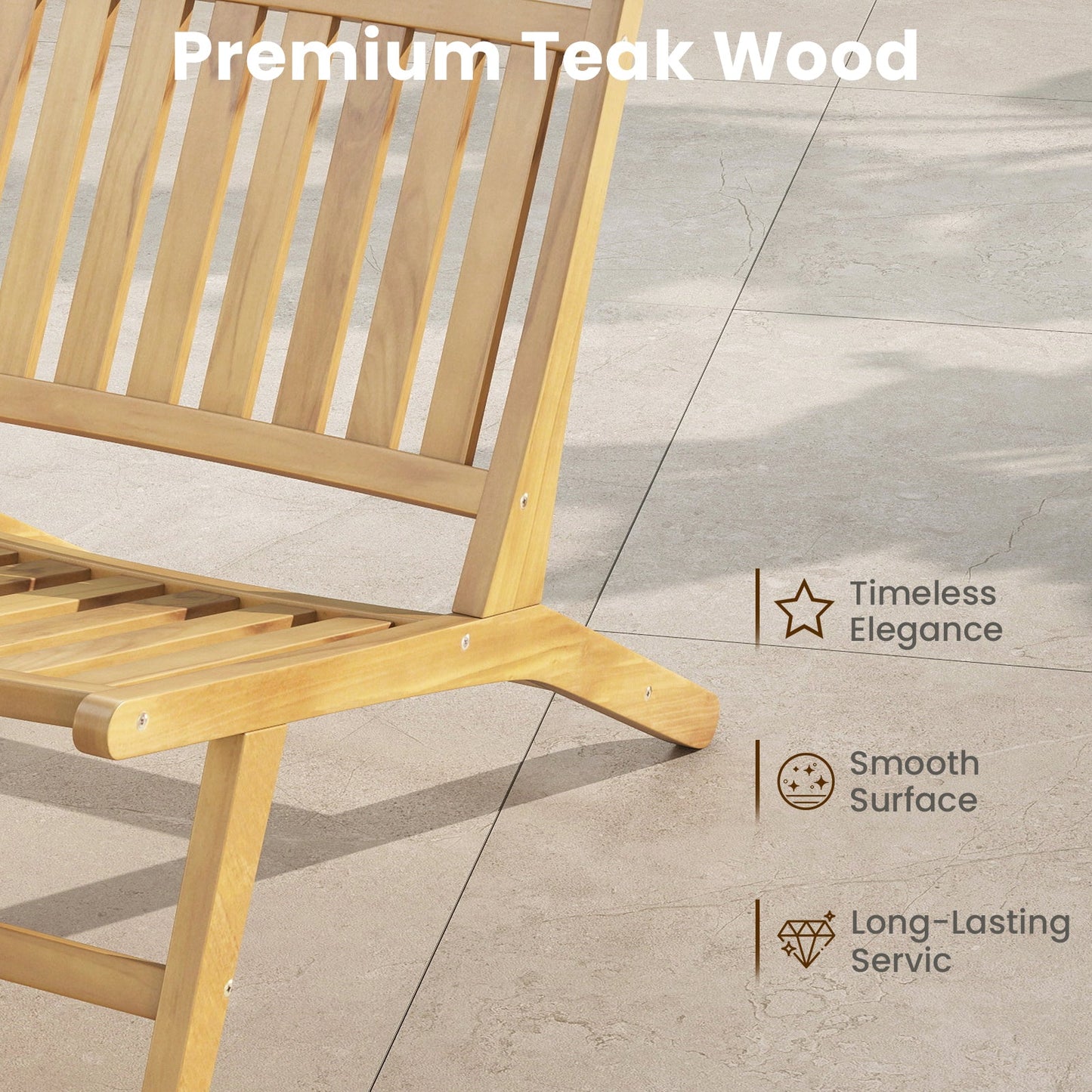 Sillón reclinable de exterior de madera de teca con respaldo cómodo