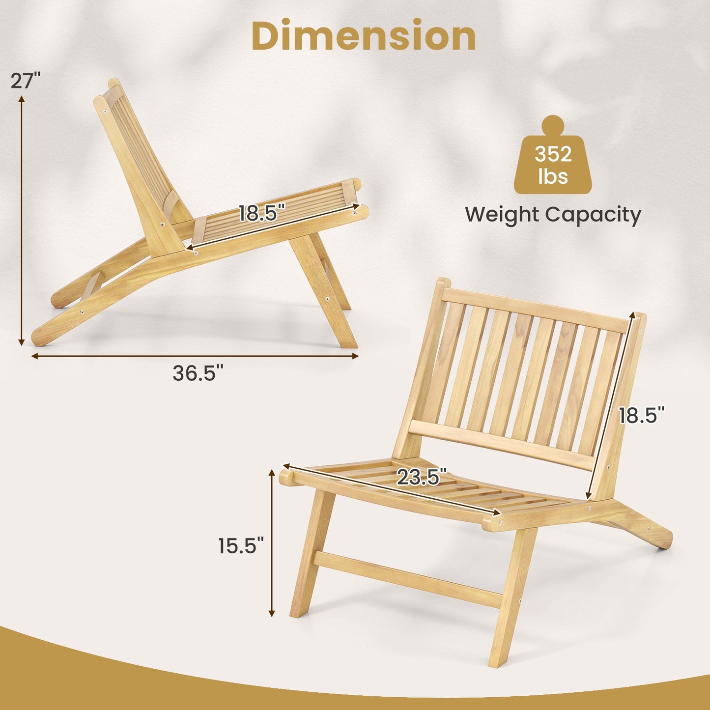 Sillón reclinable de exterior de madera de teca con respaldo cómodo
