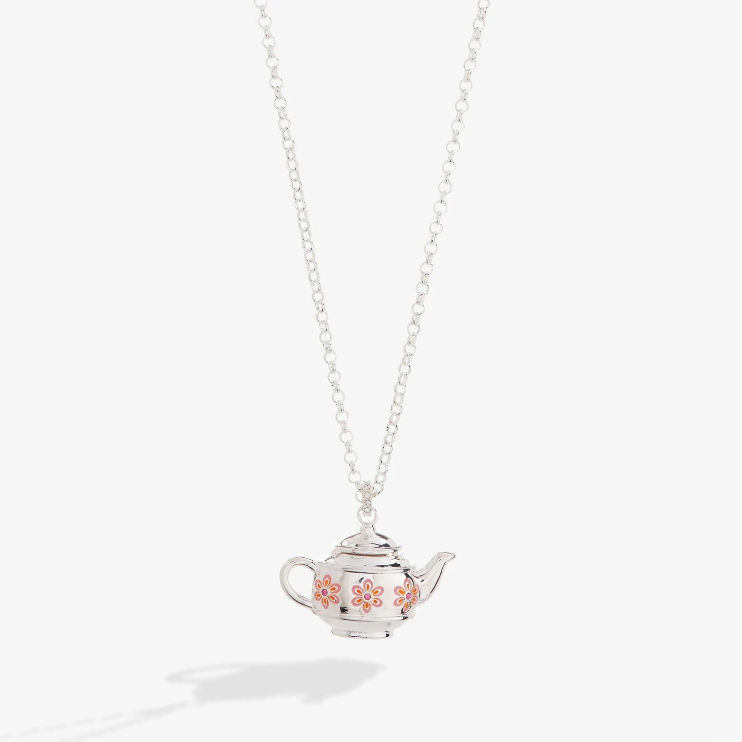 Floral teapot locket pendant necklace by Alex and Ani silver-tone chain with pink floral teapot on Tampa Home & Garden Store