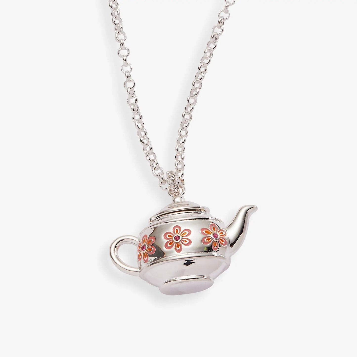 Alex and Ani floral teapot locket pendant necklace with enamel flowers on silver chain on Tampa Home & Garden Store