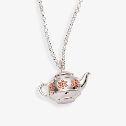 Alex and Ani floral teapot locket pendant necklace with enamel flowers on silver chain on Tampa Home & Garden Store