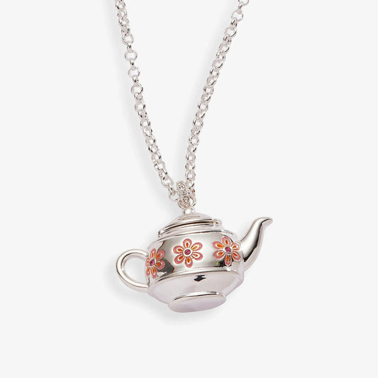 Alex and Ani floral teapot locket pendant necklace with enamel flowers on silver chain on Tampa Home & Garden Store