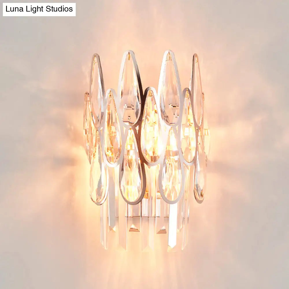 Teardrop Wall Light Sconce - Gold Finish Crystal Wall Lamp with Half-Circle Design