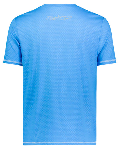 TechnoFlex SS blue athletic jersey with hex honeycomb pattern and White Water Life logo on back on Tampa Home & Garden Store
