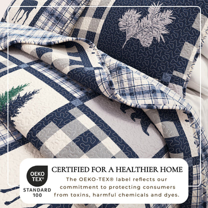 Plaid Lodge Quilt Set and Reversible Bear Design