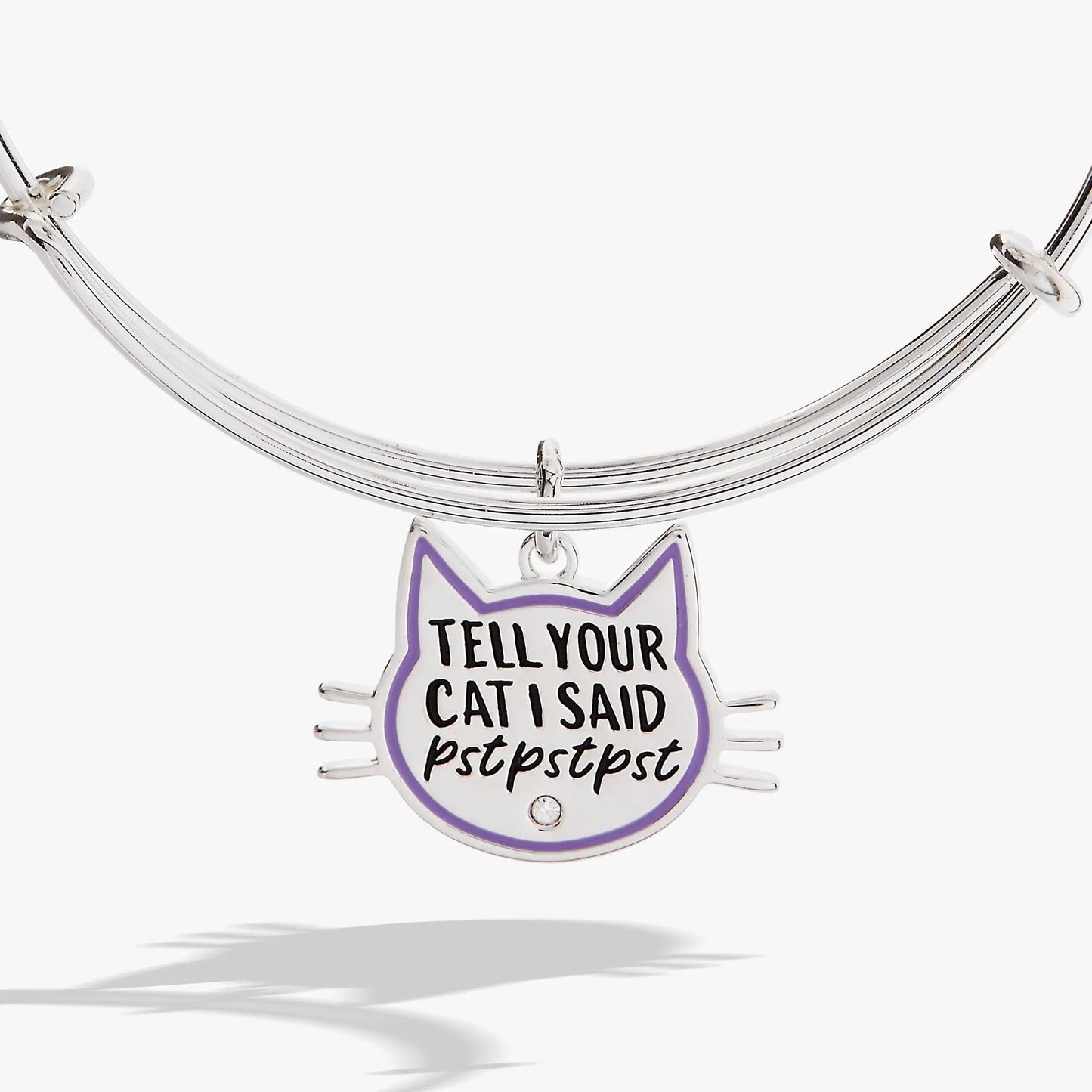 ALEX AND ANI bangle bracelet with a purple cat-face charm Tell Your Cat I Said pstpstpst on Tampa Home & Garden Store