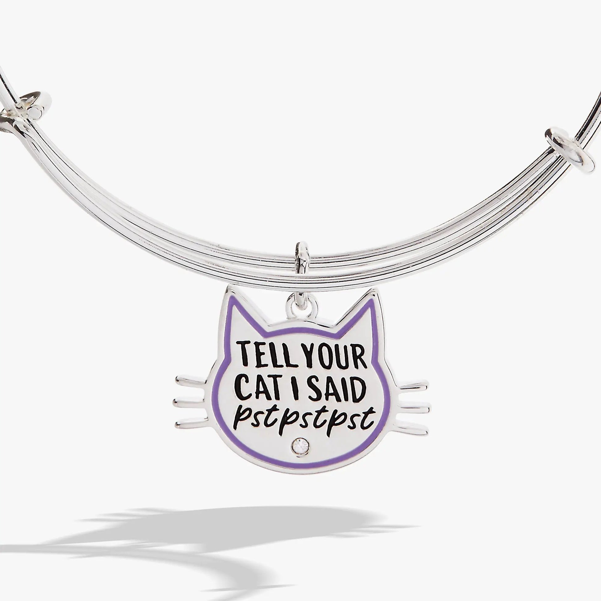 ALEX AND ANI bangle bracelet with a purple cat-face charm Tell Your Cat I Said pstpstpst on Tampa Home & Garden Store
