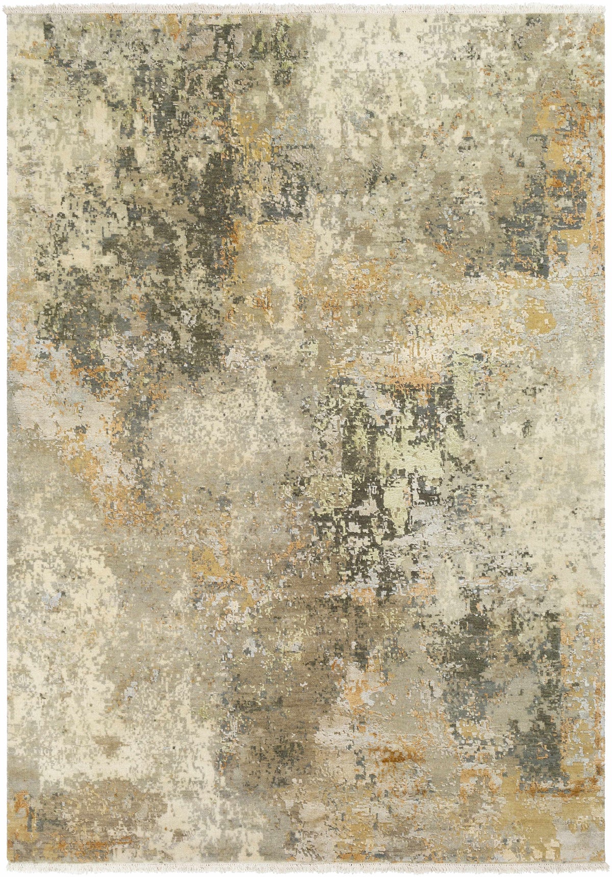 Telogia Carpet rug with distressed pattern in beige gray taupe and gold tones Boutique Rugs on Tampa Home & Garden Store