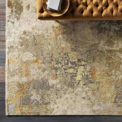 Telogia Carpet by Boutique Rugs, beige-gray rug with abstract pattern on wood floor on Tampa Home & Garden Store