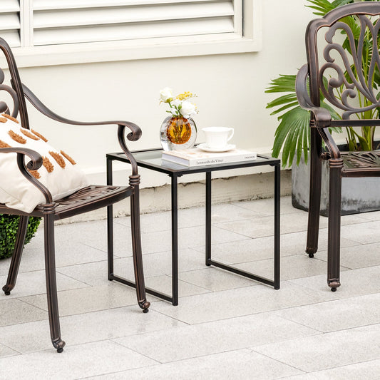 Tempered Glass Side Table with Metal Frame for Indoor and Outdoor - Tampa Home & Garden Store