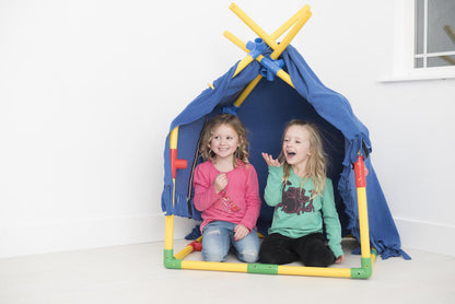3 x TubeLox Deluxe Set colorful construction tubes build a blue tent with kids inside on Tampa Home & Garden Store