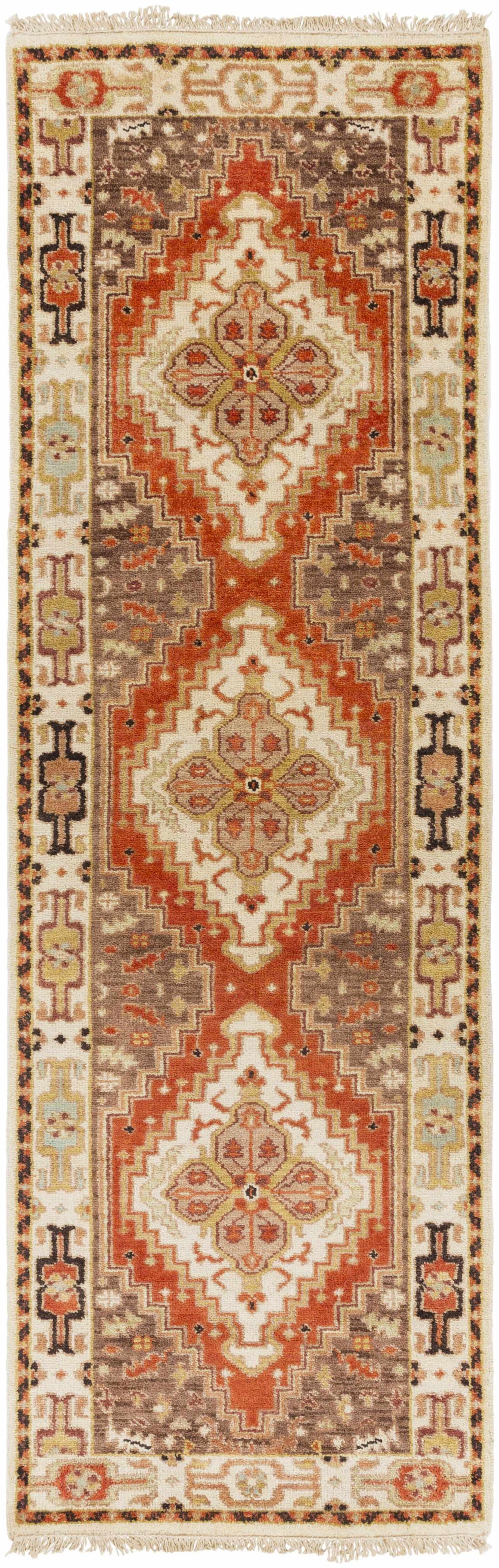 Texico Area Rug runner in rust cream and brown with geometric medallions Boutique Rugs on Tampa Home & Garden Store