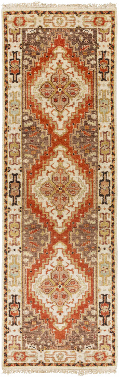 Texico Area Rug runner in rust cream and brown with geometric medallions Boutique Rugs on Tampa Home & Garden Store