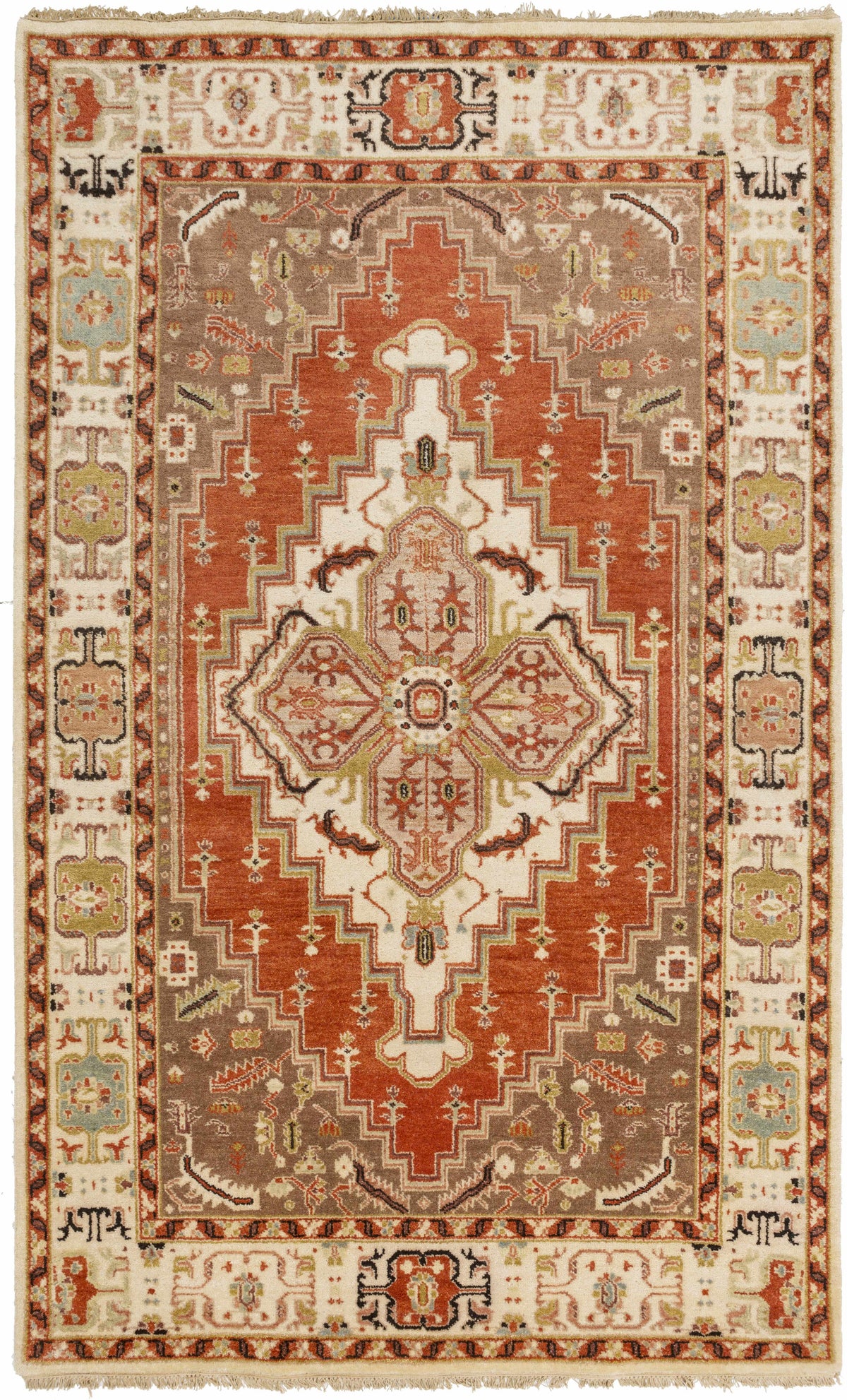 Texico Area Rug by Boutique Rugs in rust, cream with central geometric medallion on Tampa Home & Garden Store