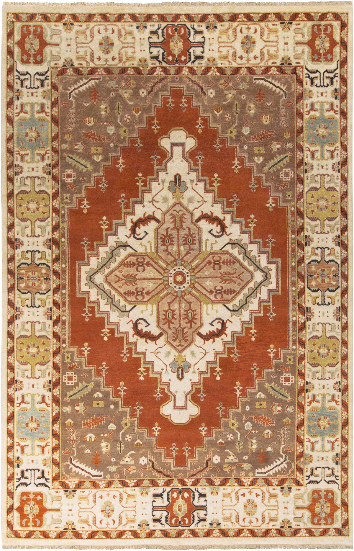 Texico area rug by Boutique Rugs, clearance, rust ivory central medallion with ornate border on Tampa Home & Garden Store