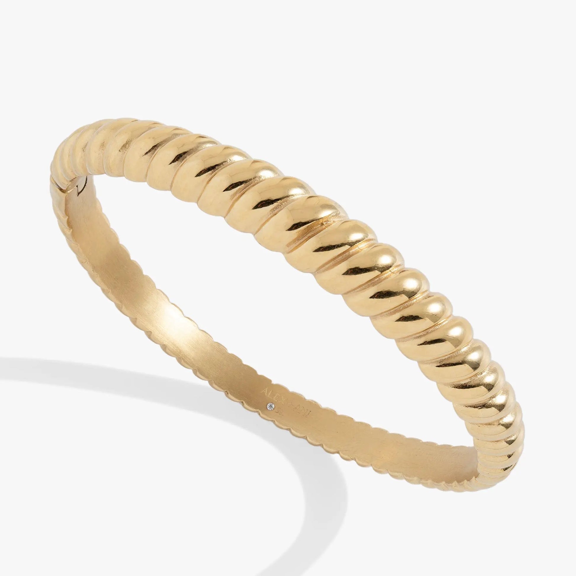 Stainless steel rope-textured bangle by ALEX AND ANI, gold-tone with ribbed bead segments on Tampa Home & Garden Store