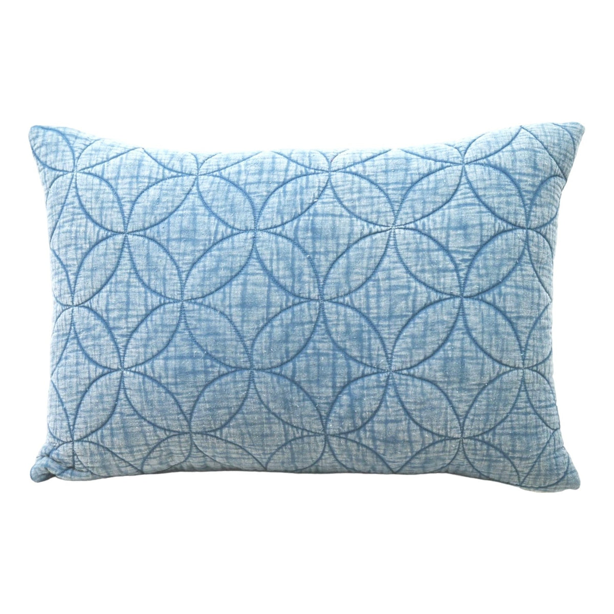 Textured Quilted Pattern Decorative Pillow blue circular quilt motif, 14x20 throw pillow, Vibhsa on Tampa Home & Garden Store