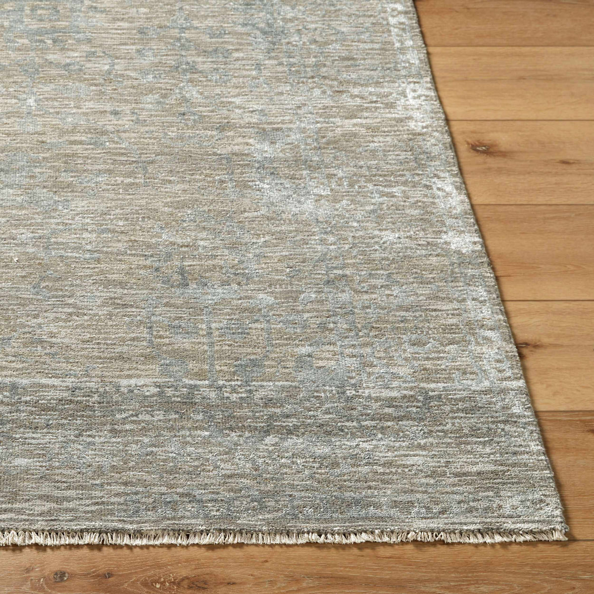Beige Akos Area Rug by Boutique Rugs, neutral distressed pattern with fringe on Tampa Home & Garden Store