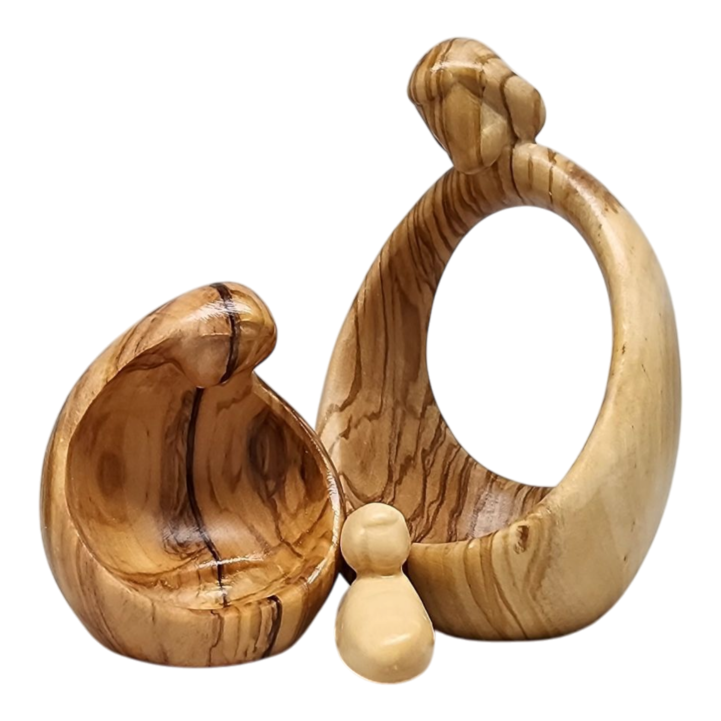 Nacimiento tallado de la Sagrada Familia, estilo nido, madera de olivo, 4,5 pulgadas