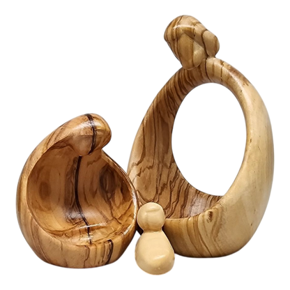 Nacimiento tallado de la Sagrada Familia, estilo nido, madera de olivo, 4,5 pulgadas