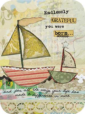 Birthday card Endlessly Grateful with embossing, sailboat collage, Country Christmas Loft brand on Tampa Home & Garden Store