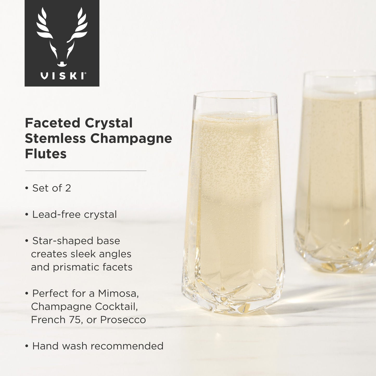 Seneca Stemless Crystal Champagne Flutes for Two