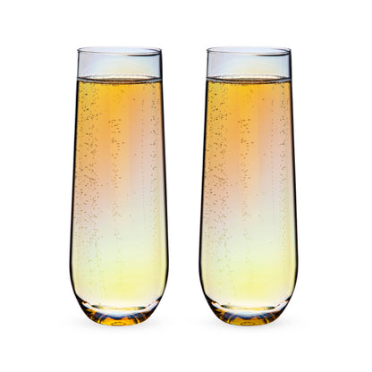 Set of 2 Iridescent Stemless Champagne Flutes