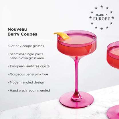 Nouveau Berry Crystal Coupe Cocktail Glasses