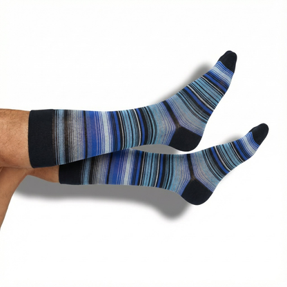 The Blues Dress Sock Bundle boardroom dress socks by DeadSoxy in blue striped pattern, pair on Tampa Home & Garden Store