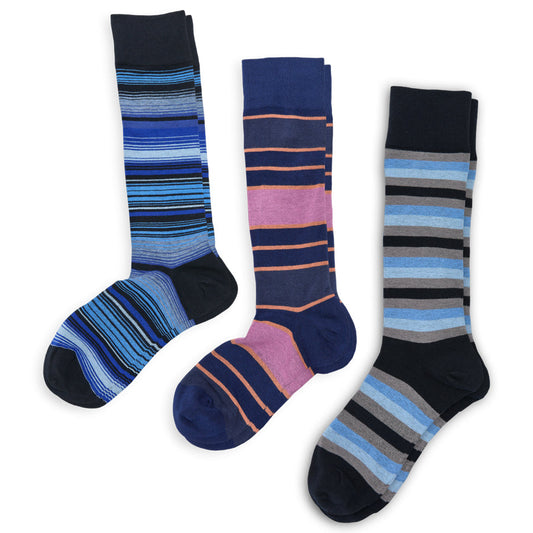 DeadSoxy The Blues Dress Sock Bundle boardroom dress socks in three blue striped patterns on Tampa Home & Garden Store