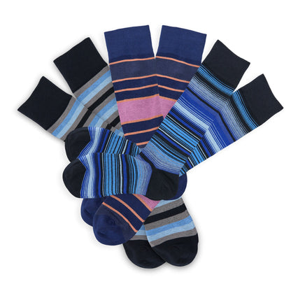The Blues Dress Sock Bundle boardroom dress socks by DeadSoxy in blue striped patterns on Tampa Home & Garden Store