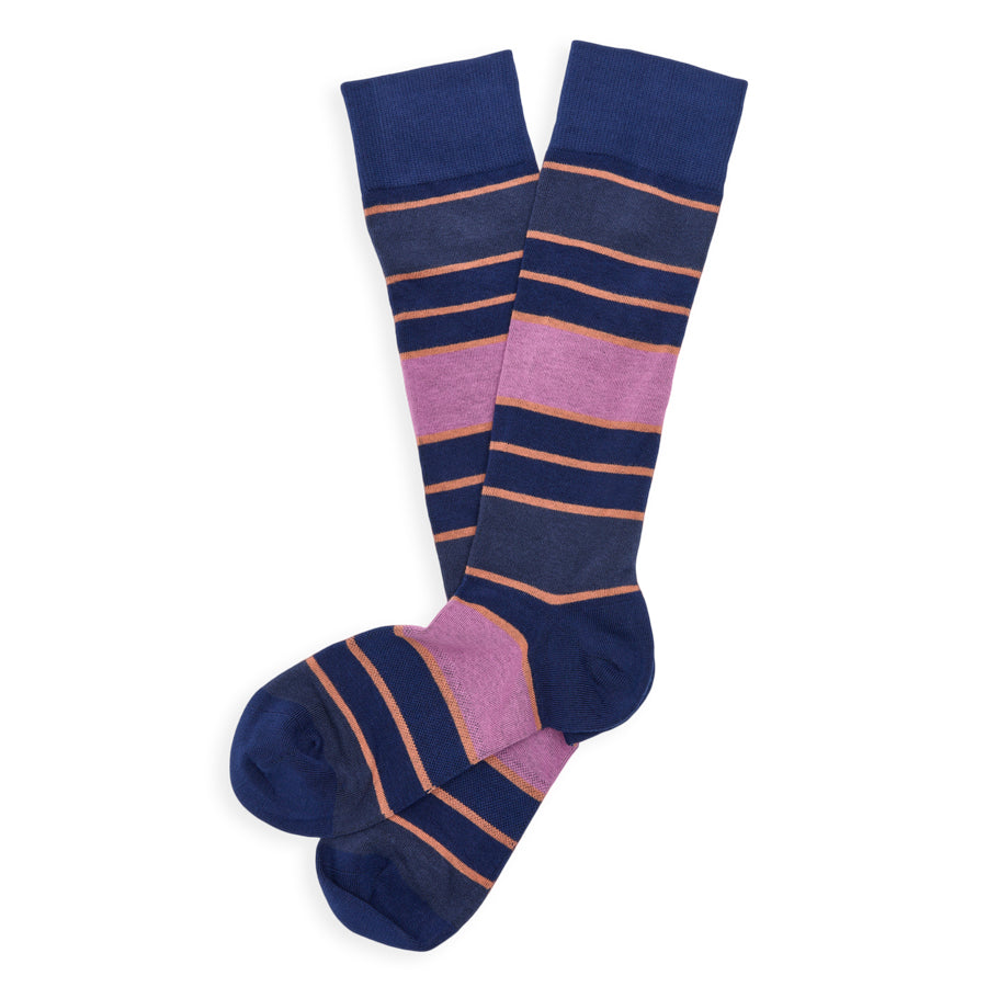 The Blues Dress Sock Bundle two DeadSoxy boardroom socks in navy with peach stripes on Tampa Home & Garden Store