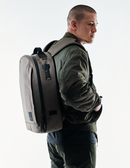 Conceal Pack 21L backpack by The Brown Buffalo in tan with padded shoulder straps on Tampa Home & Garden Store