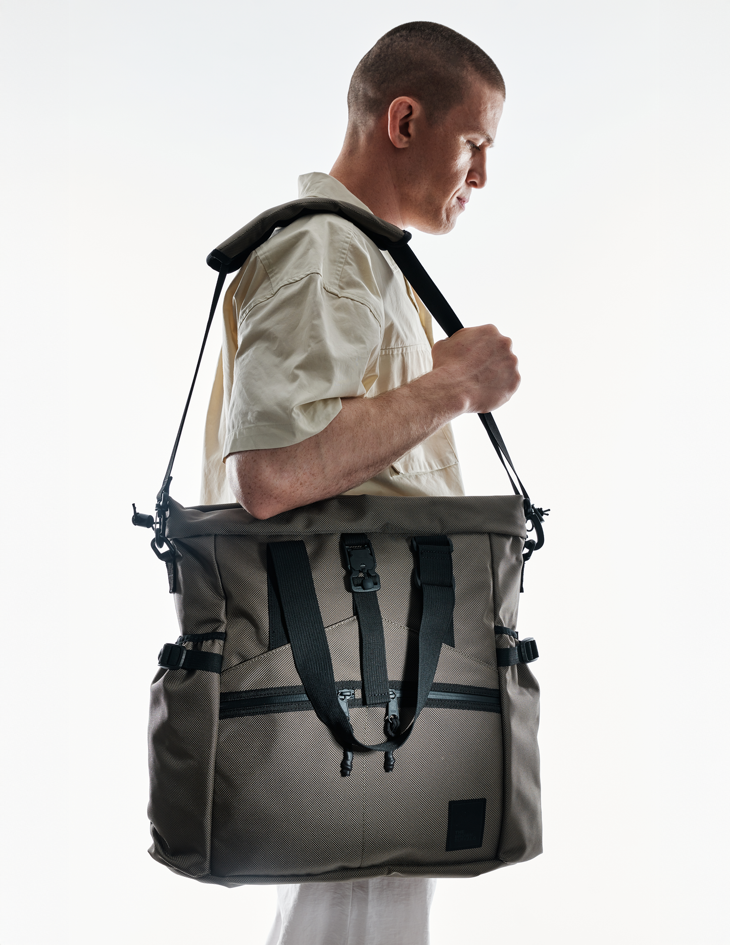 Conceal Tote tan canvas with black straps and buckles by The Brown Buffalo on Tampa Home & Garden Store