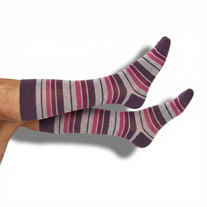 The Gentleman's Dress Sock Bundle DeadSoxy boardroom socks with burgundy, pink and gray striped pattern on Tampa Home & Garden Store