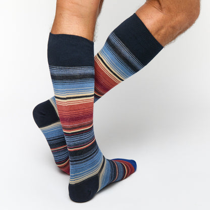 The Gentleman's Dress Sock Bundle pair of boardroom socks by DeadSoxy in navy blue stripes on Tampa Home & Garden Store
