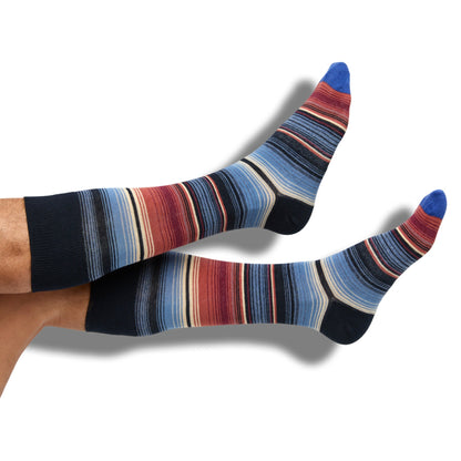 DeadSoxy boardroom dress socks multicolor striped pair with blue toes on Tampa Home & Garden Store