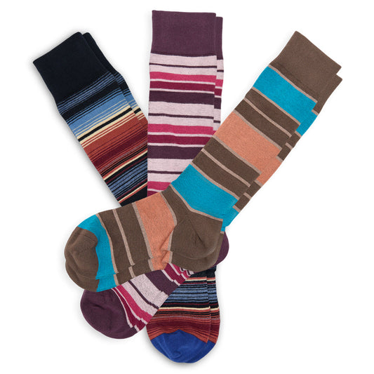 The Gentleman's Dress Sock Bundle DeadSoxy; 3 striped socks navy, plum, brown with turquoise accents on Tampa Home & Garden Store