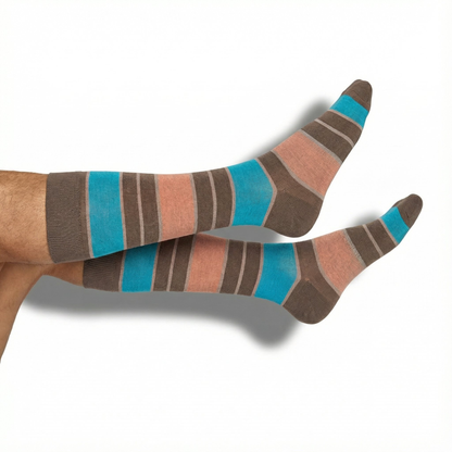 Boardroom Dress Socks DeadSoxy turquoise brown peach stripes one pair on Tampa Home & Garden Store