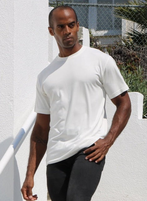 Mens white short-sleeve T-shirt in bamboo viscose/organic cotton blend on Tampa Home & Garden Store