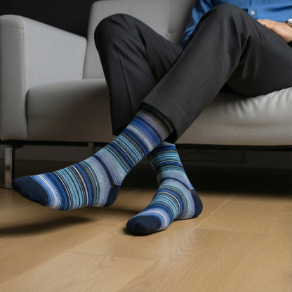 The Proper Dress Sock Bundle DeadSoxy boardroom dress socks in blue striped pattern pair on Tampa Home & Garden Store