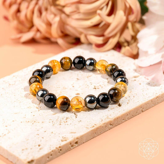Citrine Protection Bracelet with Triple Shield in amber and black beads by Conscious Items on Tampa Home & Garden Store