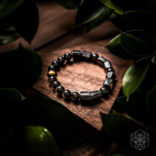 Spiritual Protection Bracelet With Tourmaline Conscious Items; black tourmaline beads on wood on Tampa Home & Garden Store
