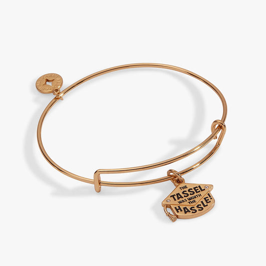 Charm bangle The Tassel Was Worth The Hassle by ALEX AND ANI, rose gold tone with tassel charm on Tampa Home & Garden Store