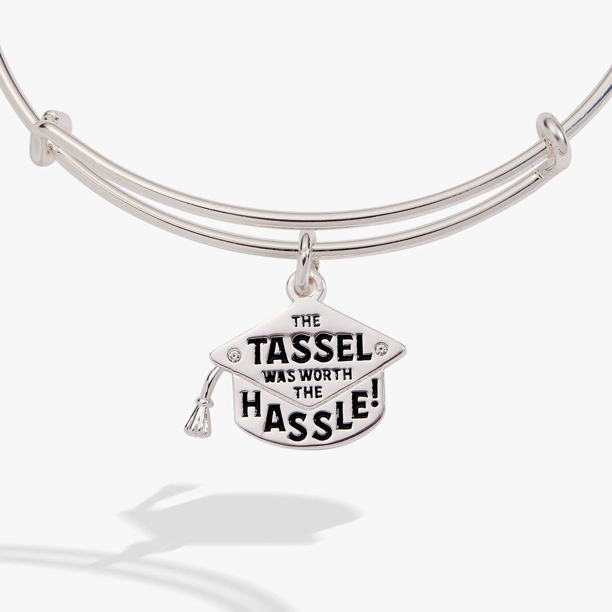Bracelet The Tassel Was Worth The Hassle charm bangle in silver by ALEX AND ANI with engraved tag on Tampa Home & Garden Store