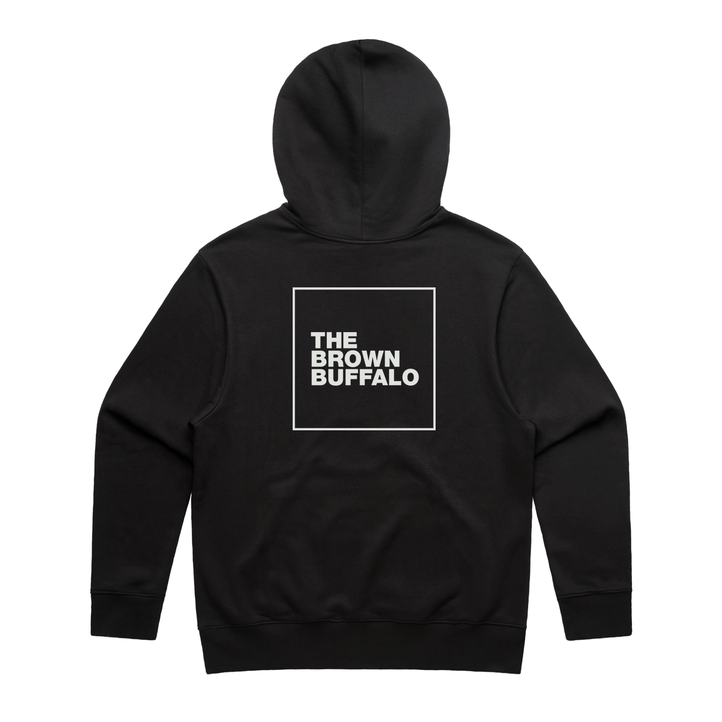 TBB Logo Hoodie black hoodie with a white back square logo featuring THE BROWN BUFFALO on Tampa Home & Garden Store